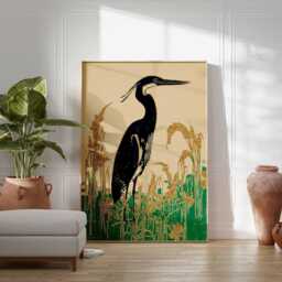 Heron Art Print, Japanese Minimalist Retro Botanical Poster - thumbnail 4