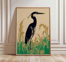 Heron Art Print, Japanese Minimalist Retro Botanical Poster