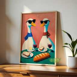 Duck Wine Party Wall Art, Quirky Animal Pring, Whimsical Bird Dining Room Decor, Retro Poster, Fun Kitchen Silly Goose - thumbnail 3