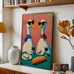 Duck Wine Party Wall Art, Quirky Animal Pring, Whimsical Bird Dining Room Decor, Retro Poster, Fun Kitchen Silly Goose - thumbnail 2