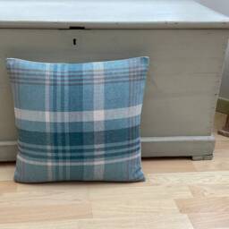 Tartan Throw Pillow Covers Teal Blue Feather Filled Cushions - Set Of 2 - thumbnail 2