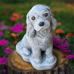 Stone Sitting Spaniel Concrete Dog Statue Garden Decor Cement Figurine Outdoor Pet Sculpture Memorial Ornament - thumbnail 2