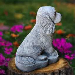 Stone Sitting Spaniel Concrete Dog Statue Garden Decor Cement Figurine Outdoor Pet Sculpture Memorial Ornament - thumbnail 3