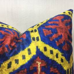 Handwoven Ikat Silk Pillow Cover, Modern Home Decor - 20x20 - thumbnail 2