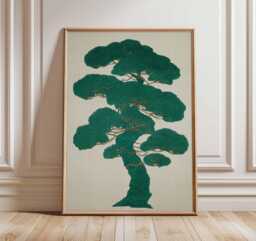 Japanese Tree Art Print, Minimalist Nature Poster, Zen Botanical Wall Art, Modern Green Artwork, Asian Inspired Home Decor - thumbnail 1