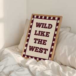 Wild Like The West Print, Western Country Cowboy Cowgirl Poster Burgundy Wall Art - thumbnail 3