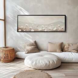 Soft Bog Cotton Long Horizontal Wall Art Wide Canvas For Bedroom Above Bed Nature Inspired Panoramic Decor - thumbnail 2