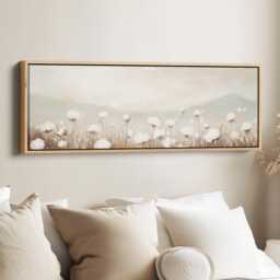 Soft Bog Cotton Long Horizontal Wall Art Wide Canvas For Bedroom Above Bed Nature Inspired Panoramic Decor