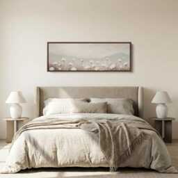 Soft Bog Cotton Long Horizontal Wall Art Wide Canvas For Bedroom Above Bed Nature Inspired Panoramic Decor - thumbnail 3