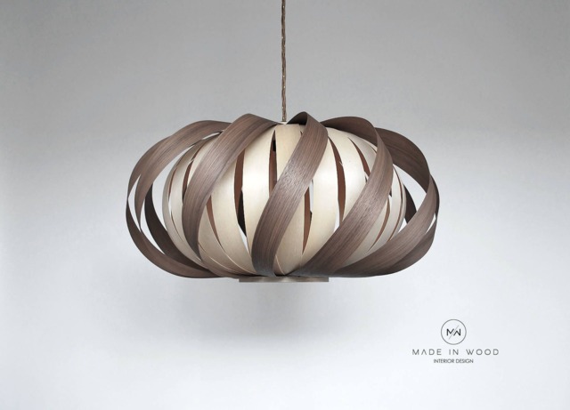 Walnut Wood Veneer Pendant Lamp - Twisted Modern Ceiling Light - image 1