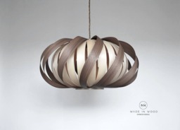 Walnut Wood Veneer Pendant Lamp - Twisted Modern Ceiling Light - thumbnail 1