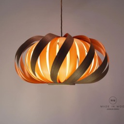 Walnut Wood Veneer Pendant Lamp - Twisted Modern Ceiling Light - thumbnail 4