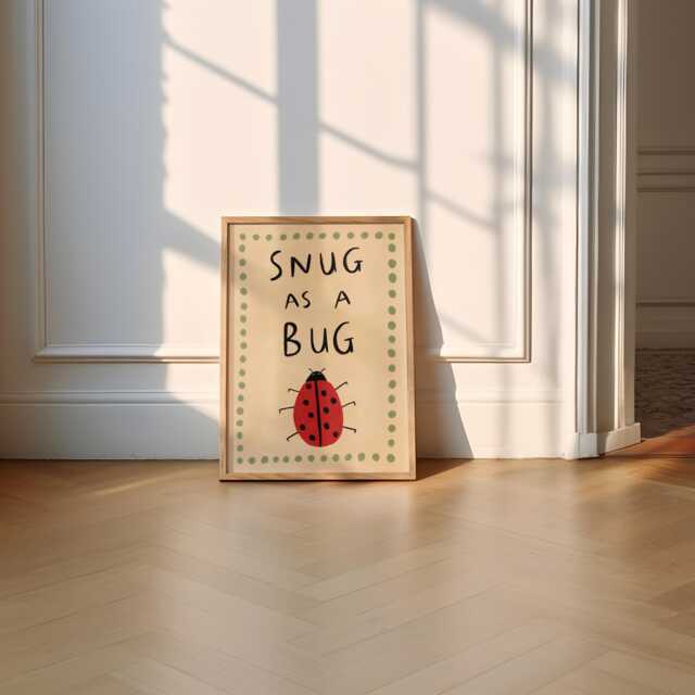 Snug As A Bug Unframed Print - Ladybird Drawing Nursery Wall Art Playroom Prints Poster Cute Kids - image 1
