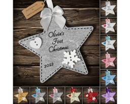 Personalised Baby's 1St First Christmas Bauble Wooden Star Tree Ornament Or Magnet Gift For Boy Girl - thumbnail 1