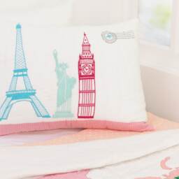 World Map Kids Bedding Set - Pink Girls Room Decor, Personalized Quilt - thumbnail 3