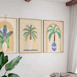 Set Of 3 Palm Tree Posters, Tropical Vase Wall Art, Boho Arch Botanical Prints, Colorful Leaf Decor, Mediterranean Plant Illustration - thumbnail 3