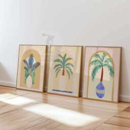 Set Of 3 Palm Tree Posters, Tropical Vase Wall Art, Boho Arch Botanical Prints, Colorful Leaf Decor, Mediterranean Plant Illustration - thumbnail 2