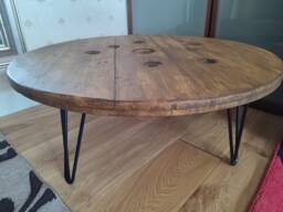 Reclaimed Wood Coffee Table, Round Rustic Industrial Style With Hairpin Legs - thumbnail 1