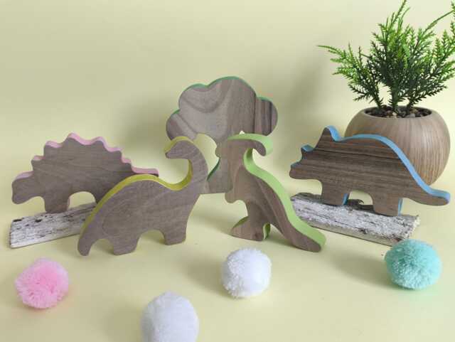 Wooden Dinosaur Play Set, Handmade Dino Figures, Montessori Inspired Toy, Natural Walnut Wood Toddler Gift, Nursery Decor - image 1