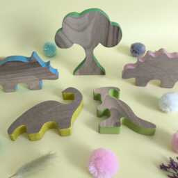 Wooden Dinosaur Play Set, Handmade Dino Figures, Montessori Inspired Toy, Natural Walnut Wood Toddler Gift, Nursery Decor - thumbnail 3