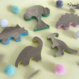 Wooden Dinosaur Play Set, Handmade Dino Figures, Montessori Inspired Toy, Natural Walnut Wood Toddler Gift, Nursery Decor - thumbnail 2