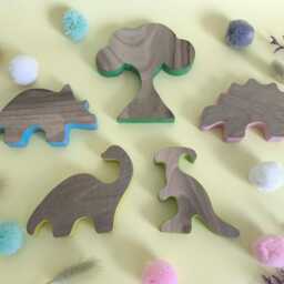Wooden Dinosaur Play Set, Handmade Dino Figures, Montessori Inspired Toy, Natural Walnut Wood Toddler Gift, Nursery Decor - thumbnail 4
