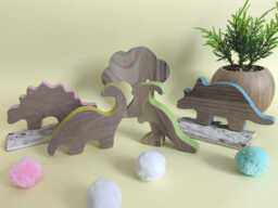 Wooden Dinosaur Play Set, Handmade Dino Figures, Montessori Inspired Toy, Natural Walnut Wood Toddler Gift, Nursery Decor