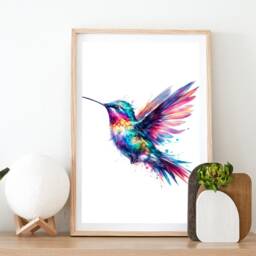 Hummingbird Wall Art Print - Set Of 3 Posters - Watercolor Painting Watercolour Picture Home Bird Gifts Humming Decor - thumbnail 2