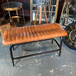 Brand New Large Industrial-style Ribbed Leather Bench - Tan - thumbnail 2