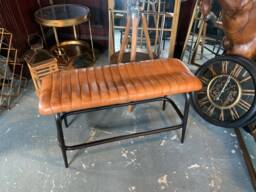 Brand New Large Industrial-style Ribbed Leather Bench - Tan