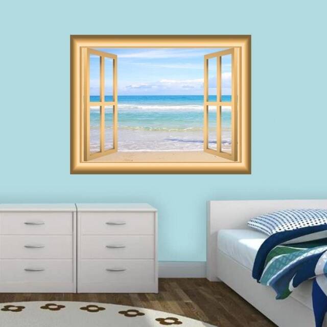 Beach View Vinyl Window Frame Ocean Scenery Wall Art - Vwaq Nw3 - image 1