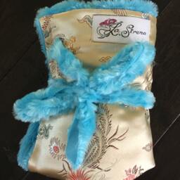 "Golden Dragon Brocade & Turquoise Minky Baby Blanket ""Donna Lee" - thumbnail 4