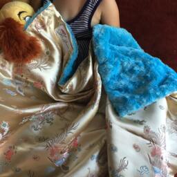 "Golden Dragon Brocade & Turquoise Minky Baby Blanket ""Donna Lee" - thumbnail 2