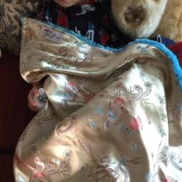 "Golden Dragon Brocade & Turquoise Minky Baby Blanket ""Donna Lee" - thumbnail 3