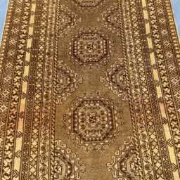 Handmade Turkmen Runner Rug 3x9, Wool Geometric Medallion Hallway Rug, Muted Gold & Taupe Brown Runner, Long Entryway Tribal - thumbnail 3