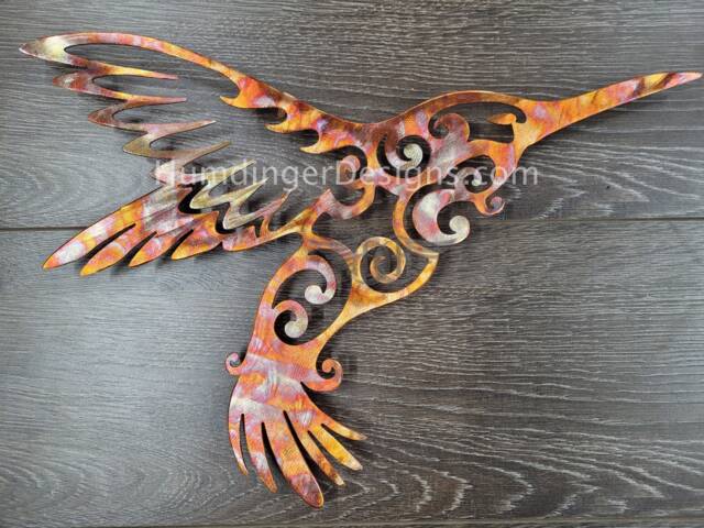 Large Copper Hummingbird Metal Wall Art, Patina Finish - 24x19 Inches - image 1