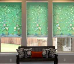 Elegant Green Floral Chinoiserie With Birds & Blossom Custom Made Printed Window - Vnt-33 Roller Blind Opaque Or Blackout Shade, Cord(Less