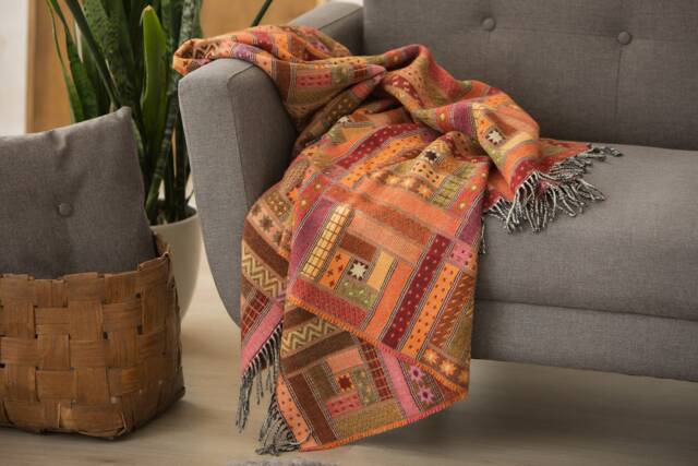 Orange Red Mix Merino Lambswool Weave Geometric Cosy Home Decor Blanket Throw Luxury Christmas Gift For Mother, Sister, Wife in Red Box - image 1