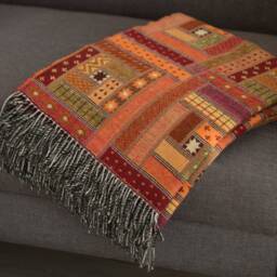 Orange Red Mix Merino Lambswool Weave Geometric Cosy Home Decor Blanket Throw Luxury Christmas Gift For Mother, Sister, Wife in Red Box - thumbnail 2