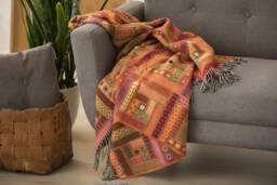 Orange Red Mix Merino Lambswool Weave Geometric Cosy Home Decor Blanket Throw Luxury Christmas Gift For Mother, Sister, Wife in Red Box