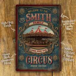 Personalised Family Circus Metal Sign - Custom Vintage Poster Wall Art Aluminium Name Retro Carnival Home Decor Gift - thumbnail 2