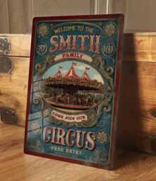 Personalised Family Circus Metal Sign - Custom Vintage Poster Wall Art Aluminium Name Retro Carnival Home Decor Gift - thumbnail 1