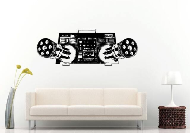Boom Box Retro Old School Music Player A-Track Cassette Tape Radio Machine Guns For Speakers Wall Decal Vinyl Sticker Mural Room Decor L982 - image 1