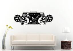 Boom Box Retro Old School Music Player A-Track Cassette Tape Radio Machine Guns For Speakers Wall Decal Vinyl Sticker Mural Room Decor L982 - thumbnail 1