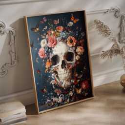 Floral Skull Art Print Flowers & Butterflies Wall Decor - thumbnail 2