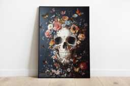 Floral Skull Art Print Flowers & Butterflies Wall Decor - thumbnail 1