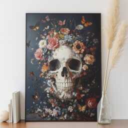Floral Skull Art Print Flowers & Butterflies Wall Decor - thumbnail 3