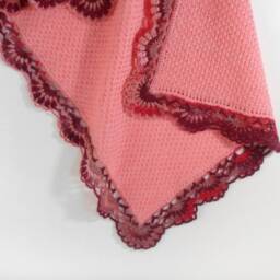 Crochet Lace Baby Blanket, Knitted Pink Red Tones, Mohair Shower Gift, Shaded Yarn Warm Fuzzy Blanket - thumbnail 3