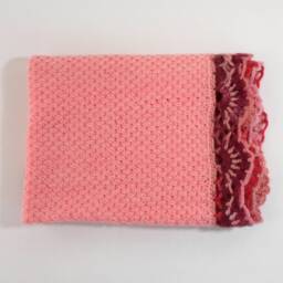 Crochet Lace Baby Blanket, Knitted Pink Red Tones, Mohair Shower Gift, Shaded Yarn Warm Fuzzy Blanket - thumbnail 4