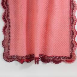 Crochet Lace Baby Blanket, Knitted Pink Red Tones, Mohair Shower Gift, Shaded Yarn Warm Fuzzy Blanket - thumbnail 2